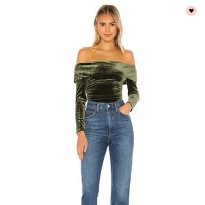 Revolve off the shoulder velvet bodysuit